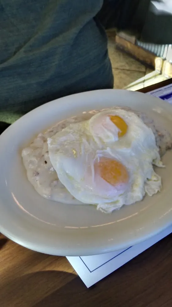 Biscuits and Gravy Two Eggs over Easy